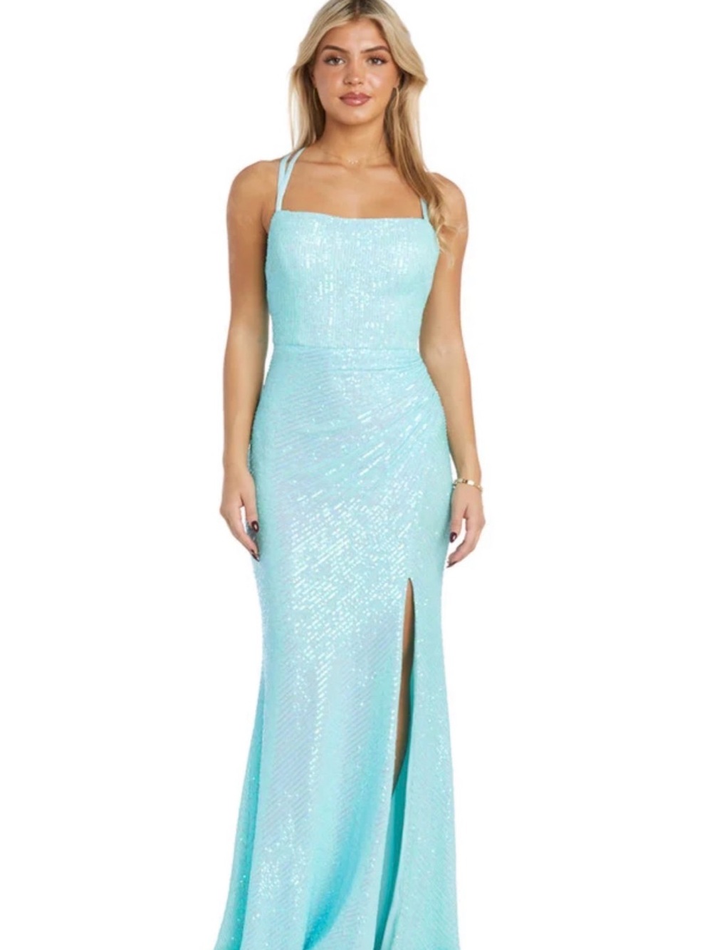 Morgan & Co. Mint Green Strapless Sequin Evening Gown Size 15
